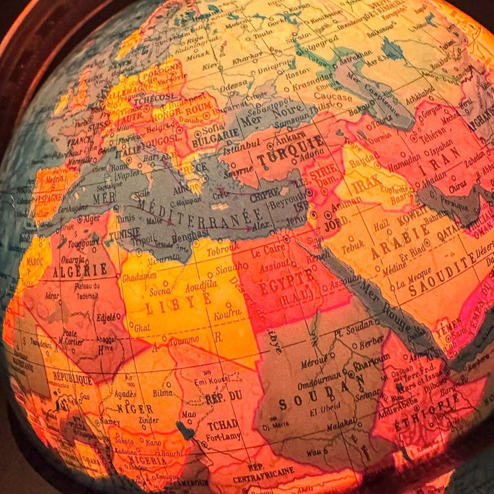 Mappemonde lumineuse sur socle années 60