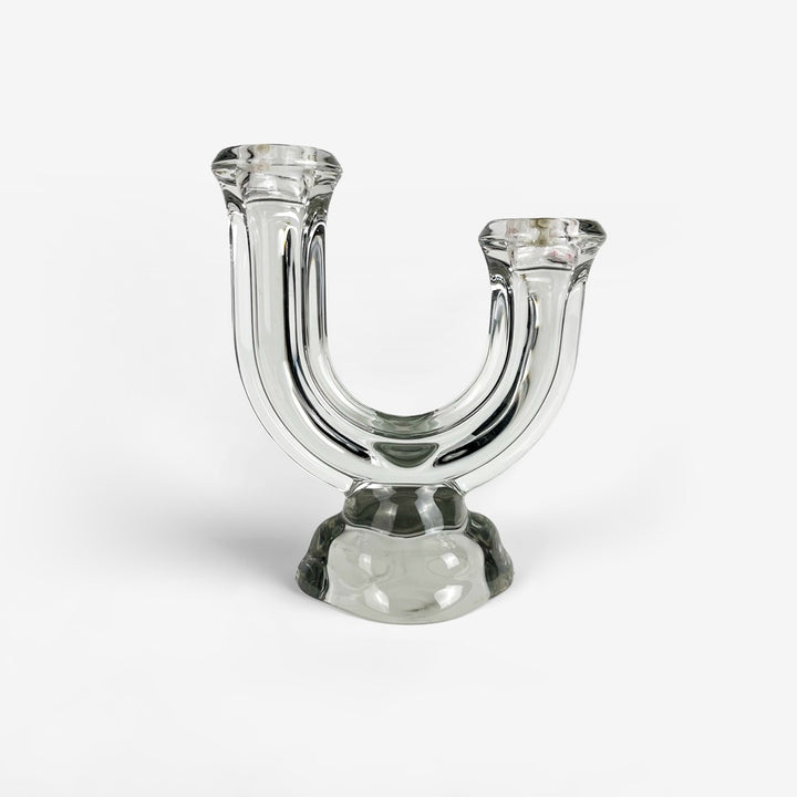 Bougeoir en verre à deux bras