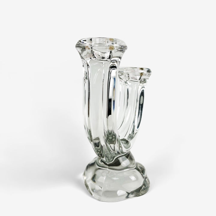 Bougeoir en verre à deux bras
