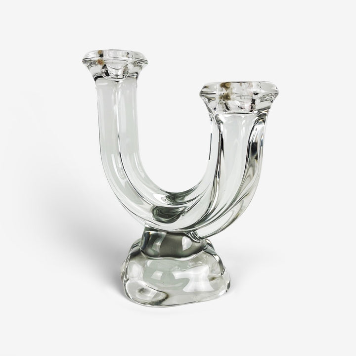Bougeoir en verre à deux bras