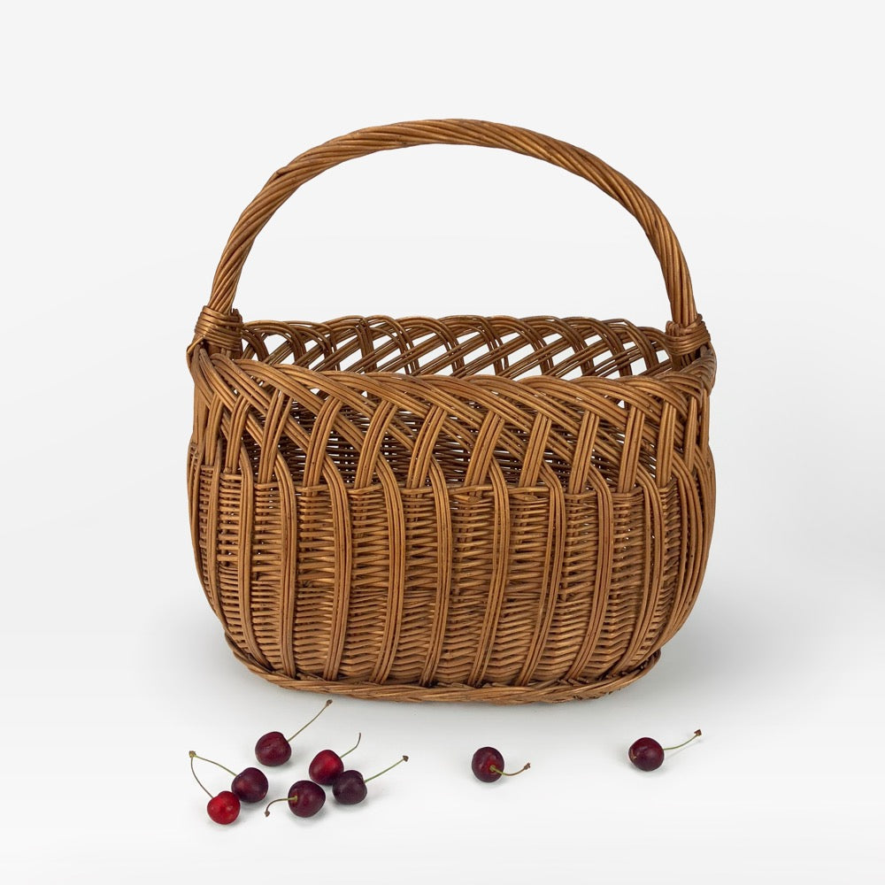 Panier à Provisions Vintage – Osier Tressé Et Plastique Coloré – Art Populaire