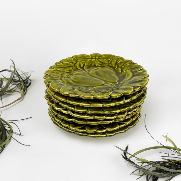 Assiettes à dessert en barbotine motif fruitier monochrome Sarreguemines