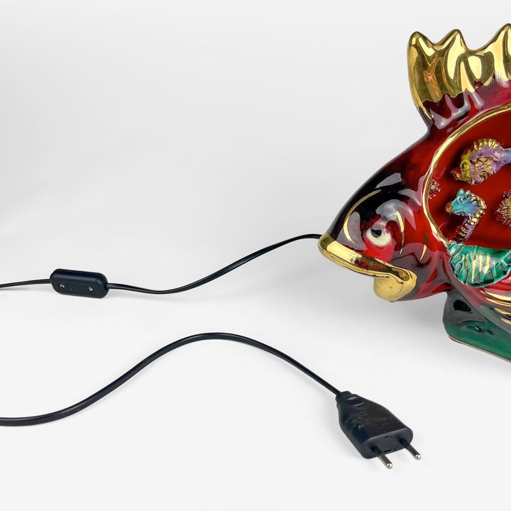 Lampe Poisson barbotine XXL Vallauris double ouverture