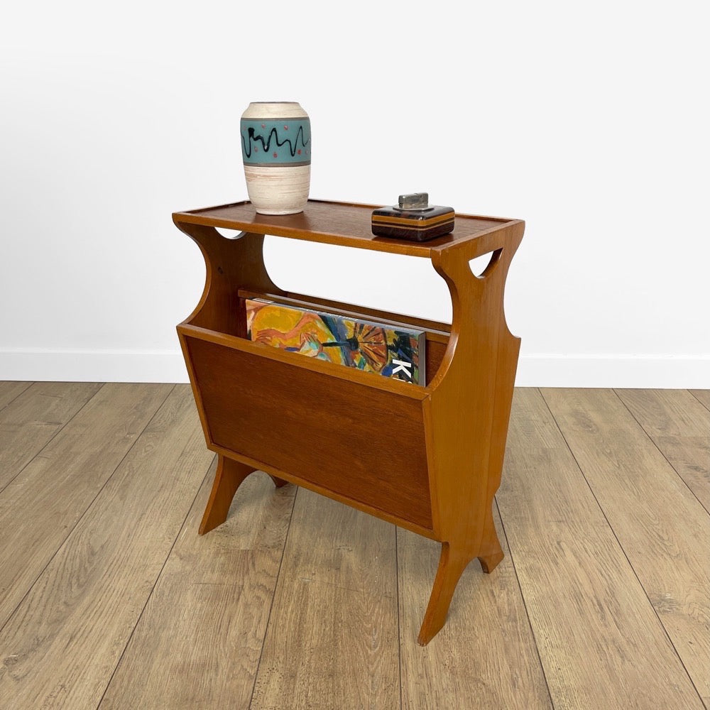 Porte-revues en bois de chêne fait main vintage des années 1960 | Selency