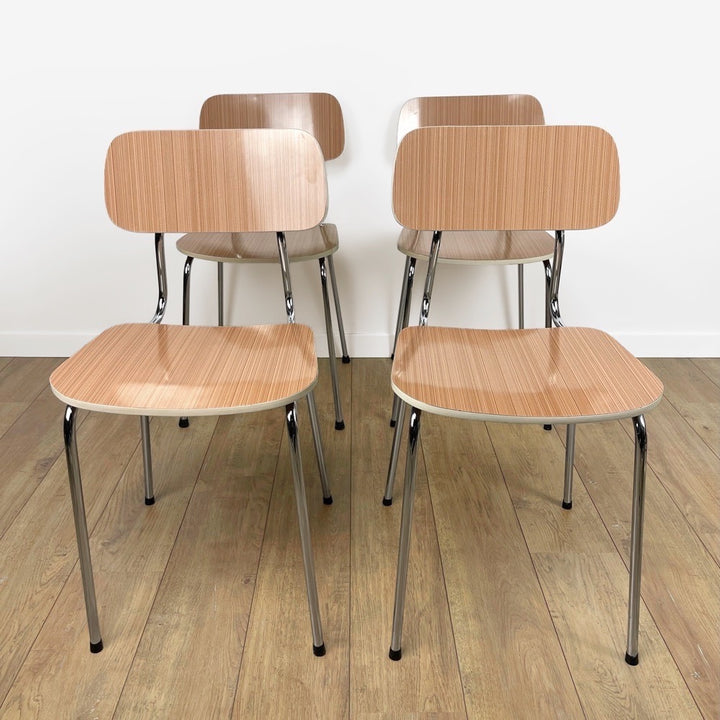 Chaises Formica beige saumoné motif rayures