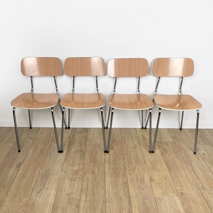Chaises Formica beige saumoné motif rayures
