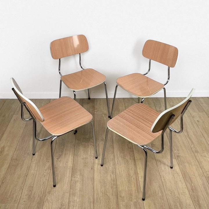 Chaises Formica beige saumoné motif rayures