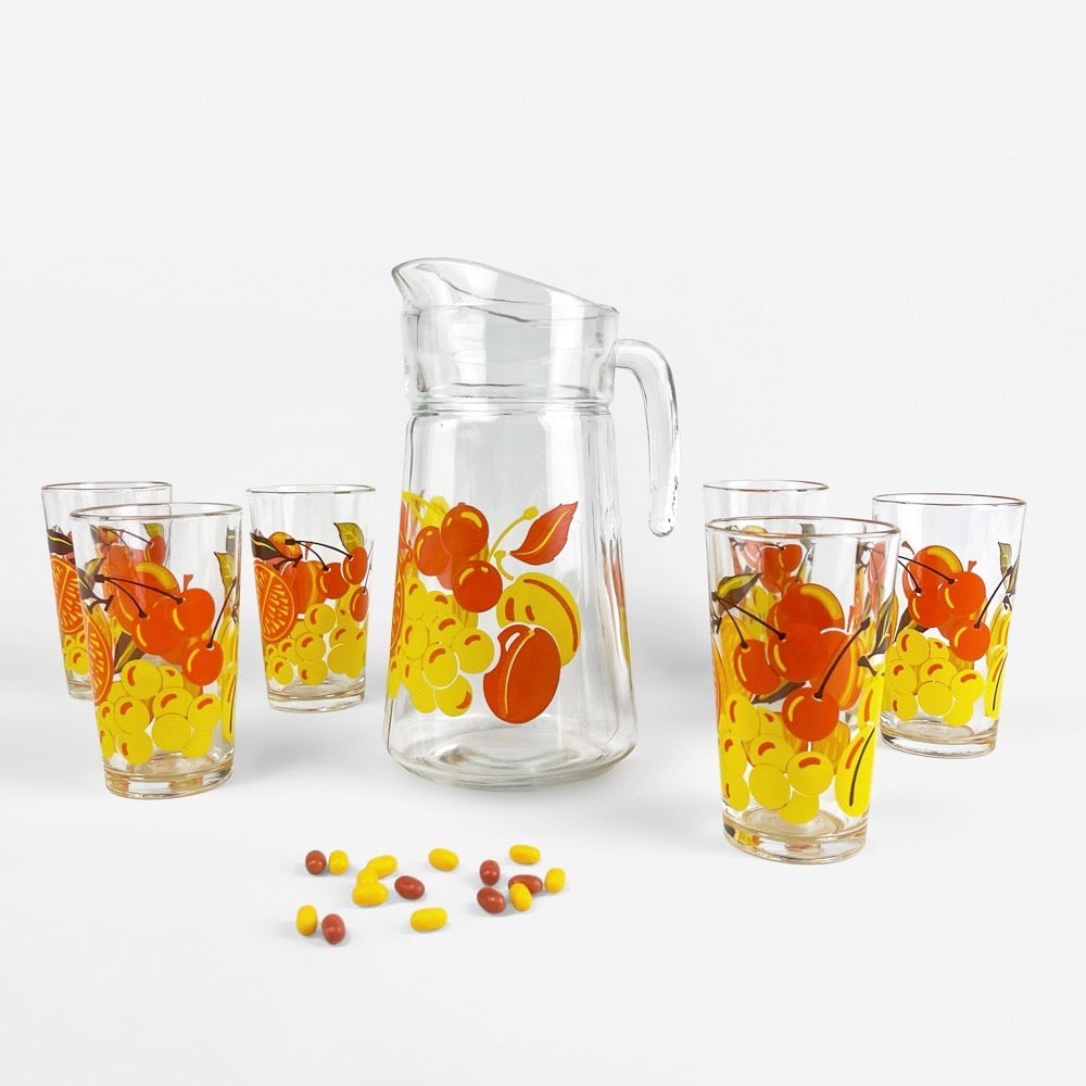 Bouteille vintage CERVE (Italy) - Décor lignes orange - Années 70/80 - Arts de la table