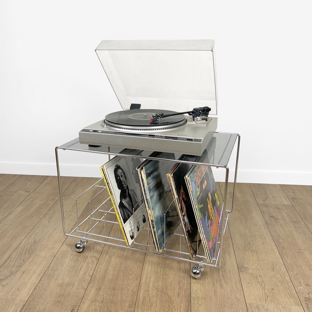 Meuble Audio Lecteur Vinyles Tourne Disque 4 Etagères Verre Trempé - Ciel & terre Commerce Meuble Audio Lecteur Vinyles Tourne Disque 4 Etagères Verre Trempé - Ciel & terre Commerce