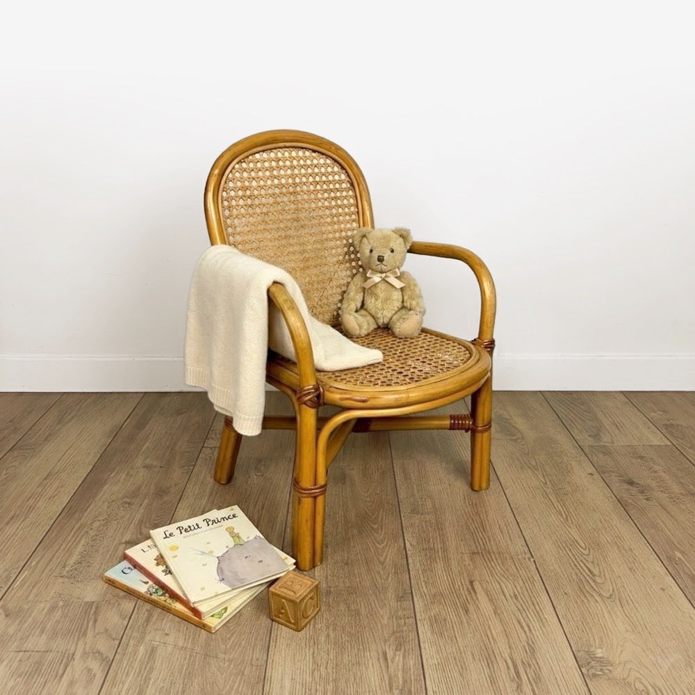 Fauteuil enfant rotin et cannage années 60