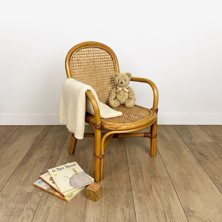 Fauteuil enfant rotin et cannage années 60