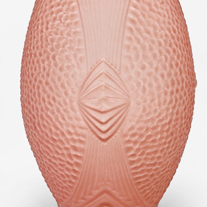 Vase Art Déco verre pressé moulé rose décor géométrique