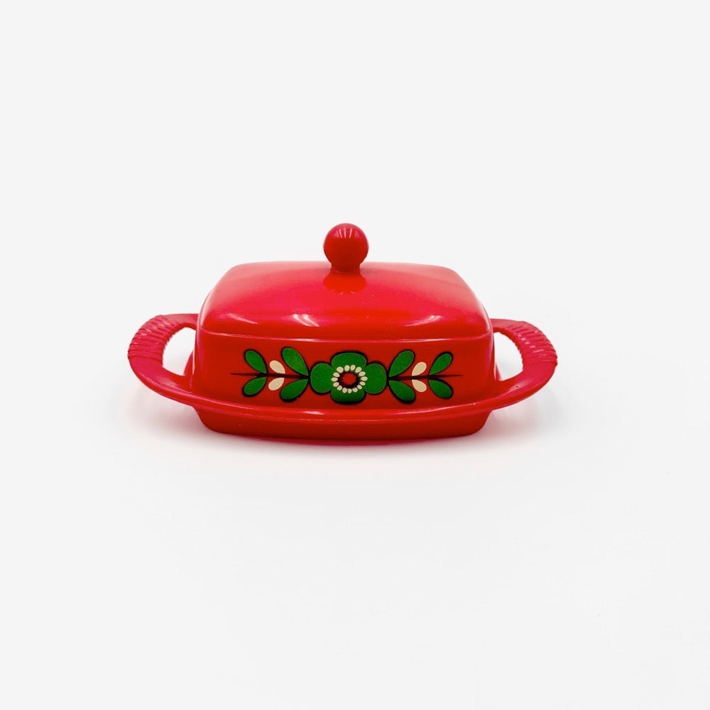 Beurrier Emsa rouge décor floral années 70
