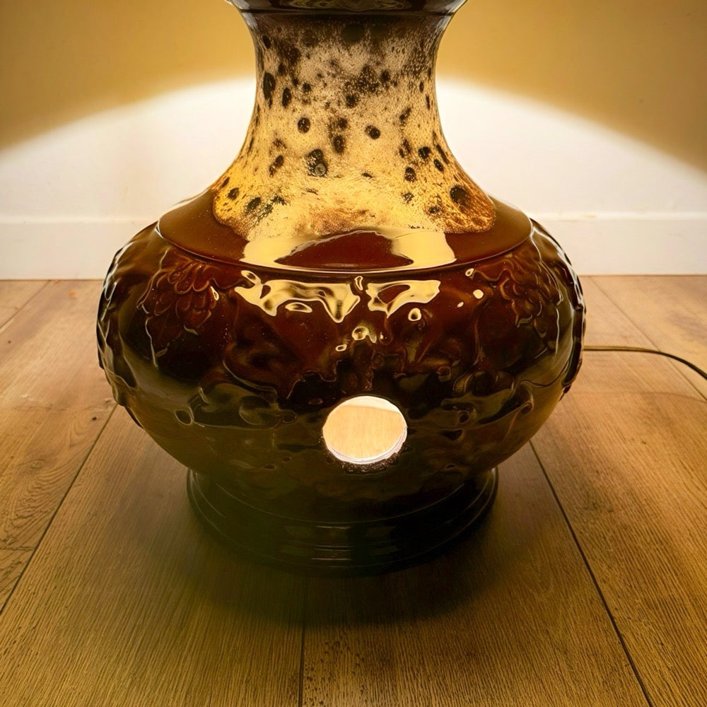 Lampe de sol céramique et toile de jute années 70