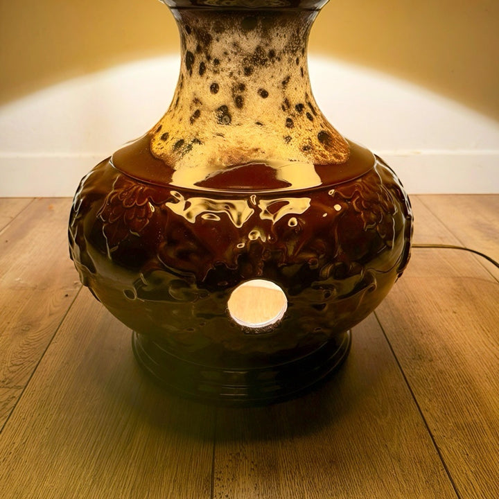 Lampe de sol céramique et toile de jute années 70