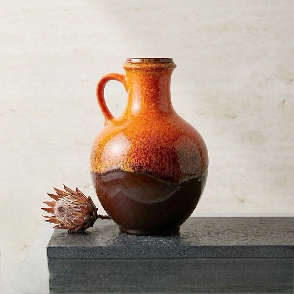 Vase céramique orange boule à anse Jasba 70's