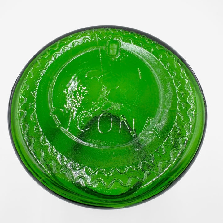 Bocaux publicitaires en verre moulé bleu et vert années 70