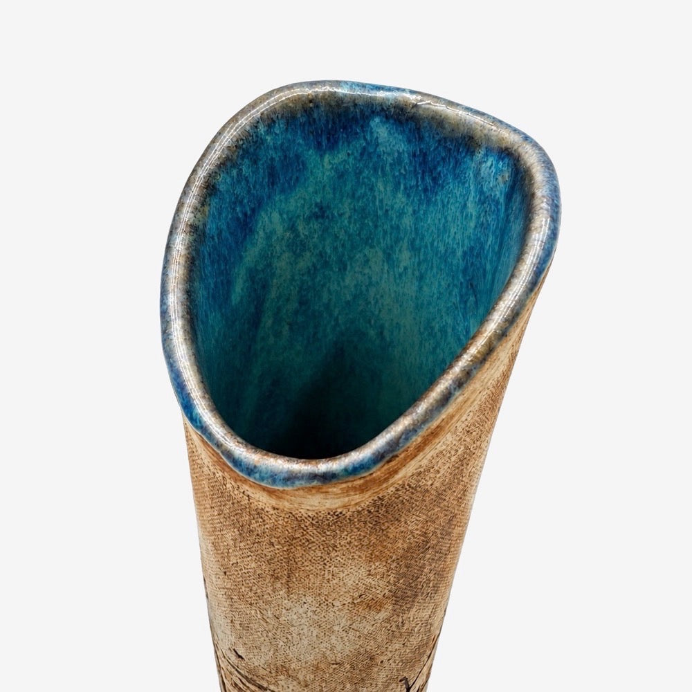 Soliflore asymétrique en grès de Derek Rowe  Underground Pottery Australie années 80