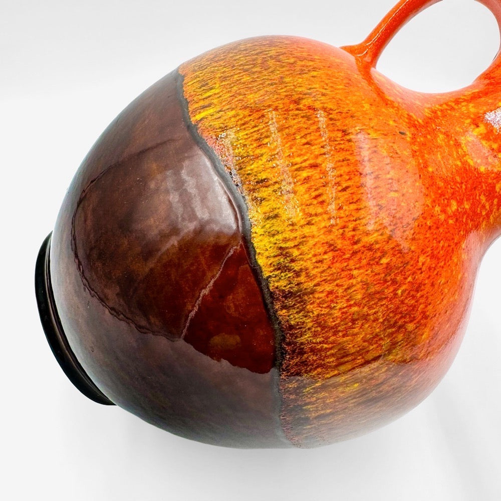 Vase céramique orange boule à anse Jasba 70's