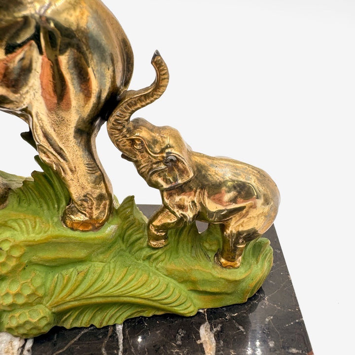 Serre-livres Art Déco éléphants laiton et marbre