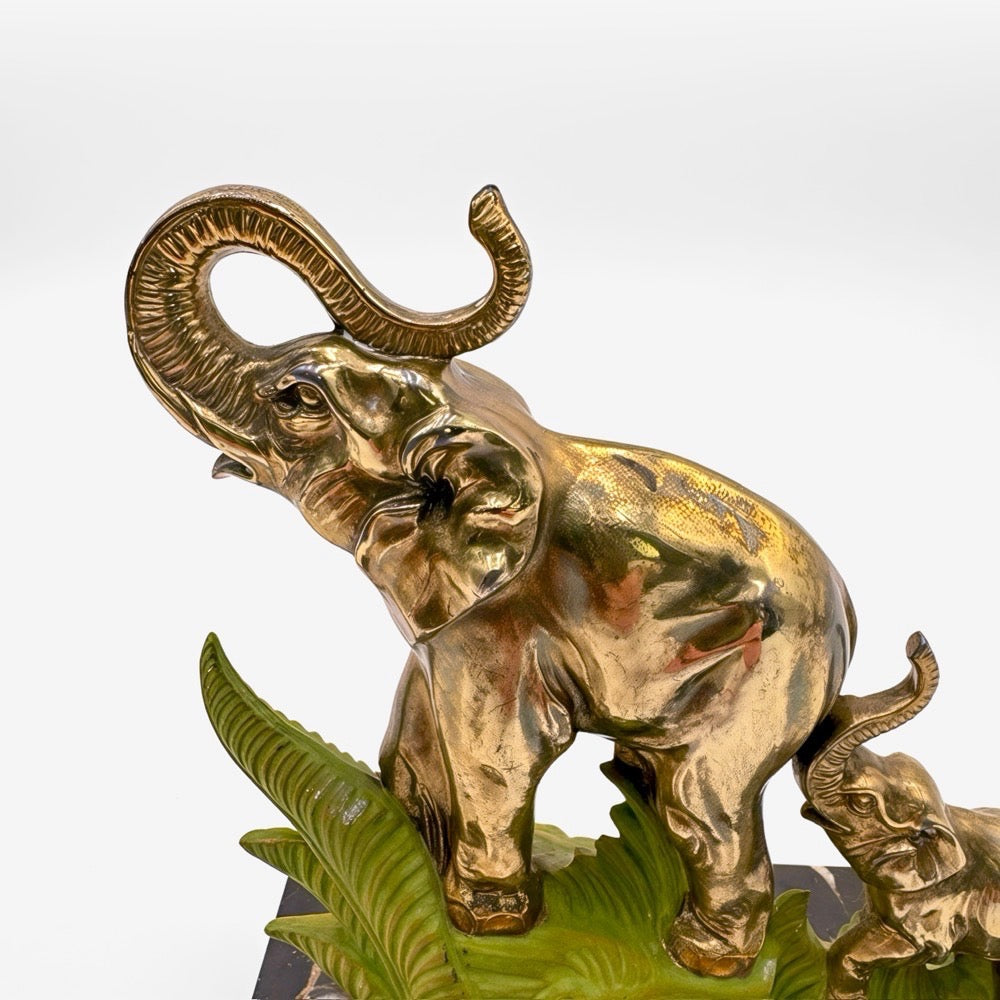 Serre-livres Art Déco éléphants laiton et marbre