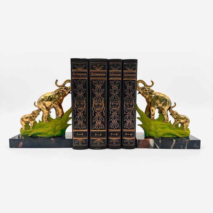Serre-livres Art Déco éléphants laiton et marbre