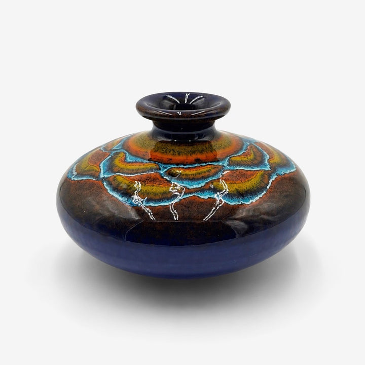 Vase galet en céramique émaillée polychrome vintage