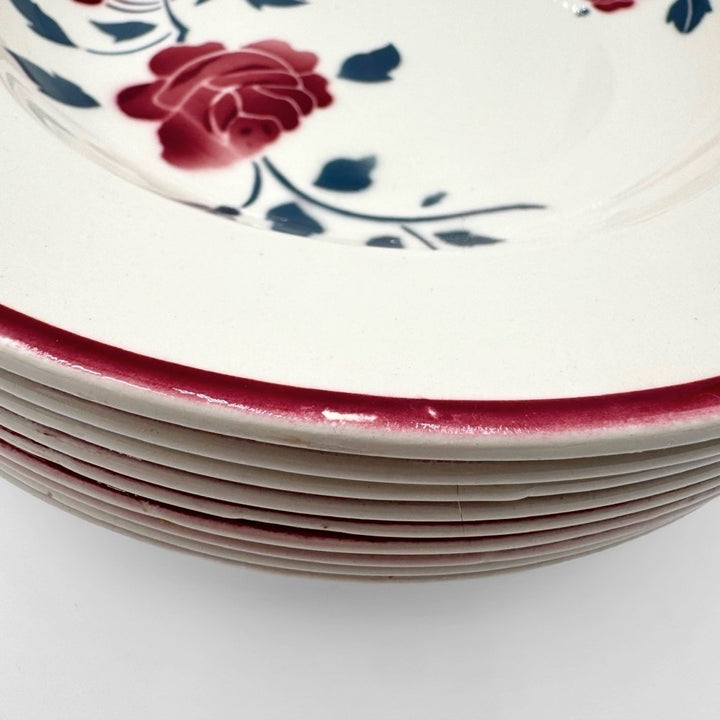 9 assiettes à soupe Badonviller modèle "Les Roses" années 50