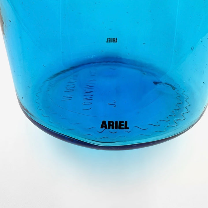 Bocaux publicitaires en verre moulé bleu et vert années 70
