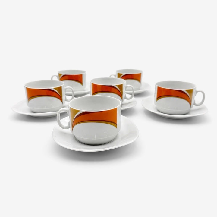 Tasses à café Schirnding Bavaria orange graphique années 70