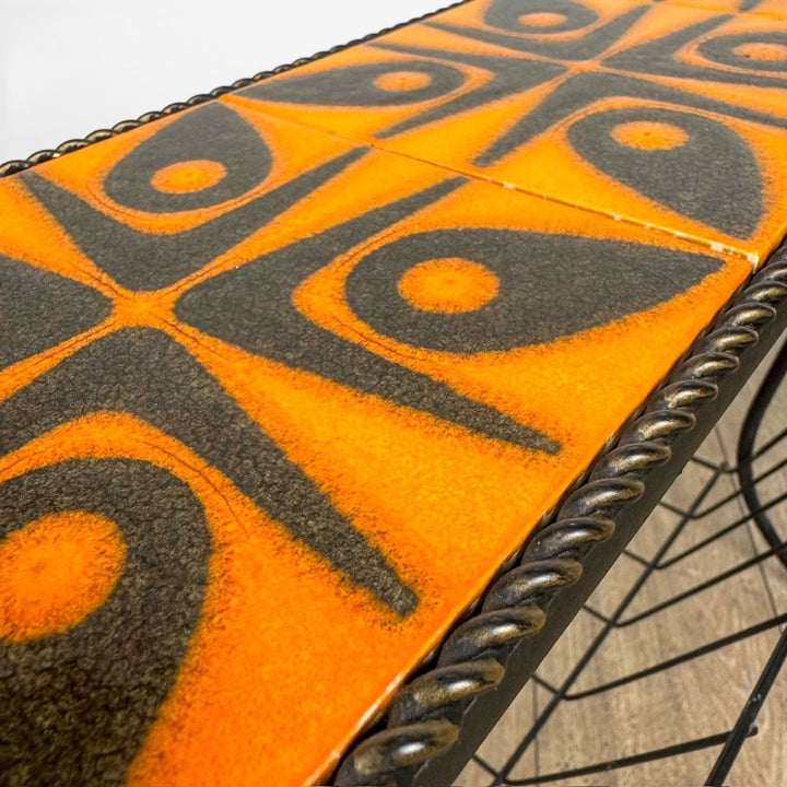 Porte-revues céramique orange et métal années 70