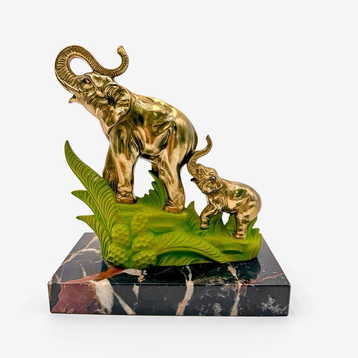 Serre-livres Art Déco éléphants laiton et marbre