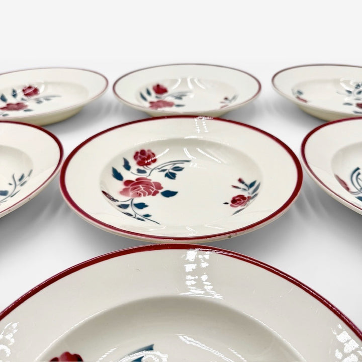 9 assiettes à soupe Badonviller modèle "Les Roses" années 50