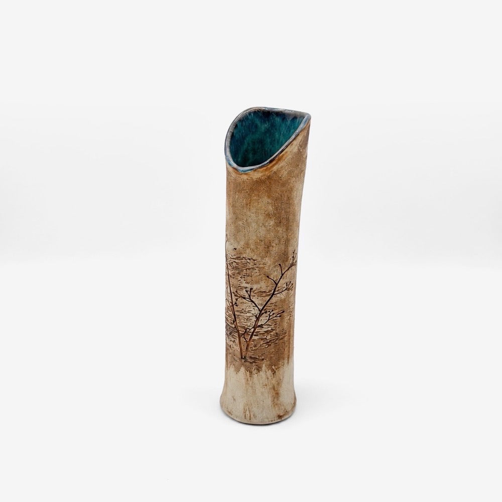Soliflore asymétrique en grès de Derek Rowe  Underground Pottery Australie années 80