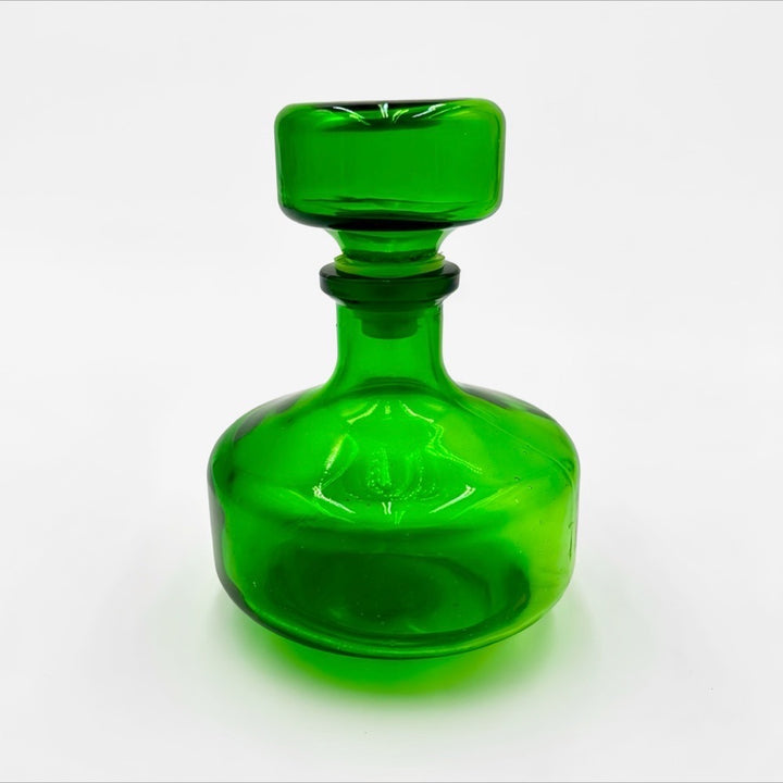 Bocaux publicitaires en verre moulé bleu et vert années 70