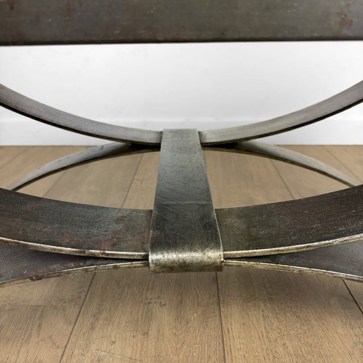 Table basse Ferlor International acier brossé et céramique années 70
