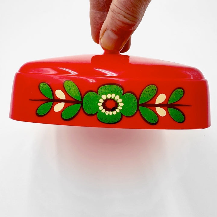Beurrier Emsa rouge décor floral années 70