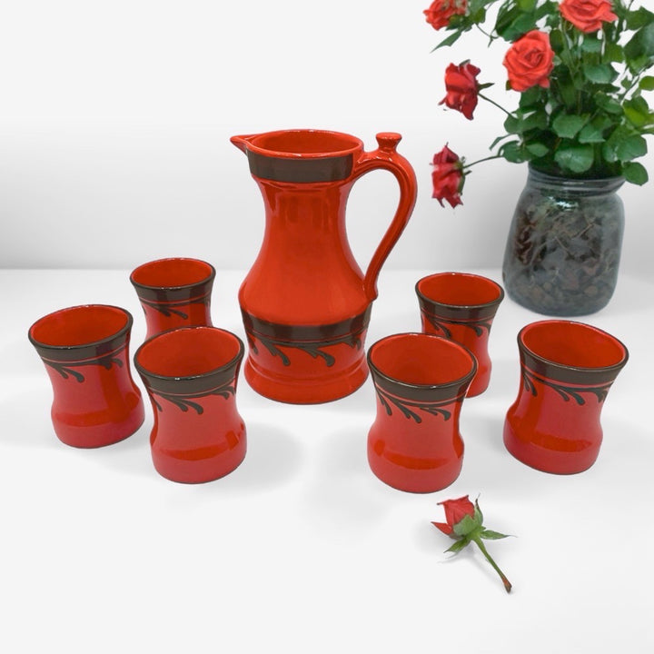 Service à orangeade céramique orange Zell années 70