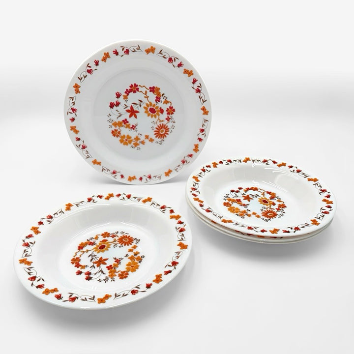 Assiettes plates et à soupe Arcopal modèle flore 70's