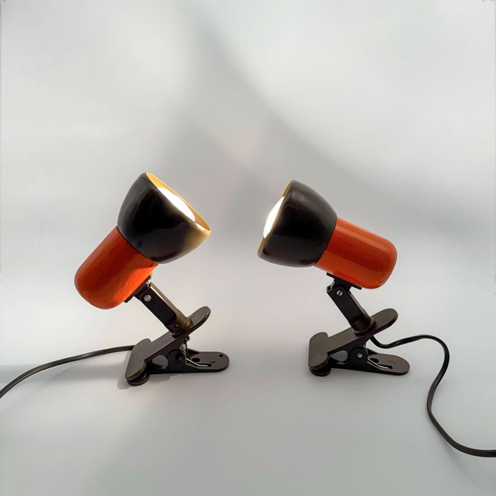 Duo de spot à pinces orange et marron années 70