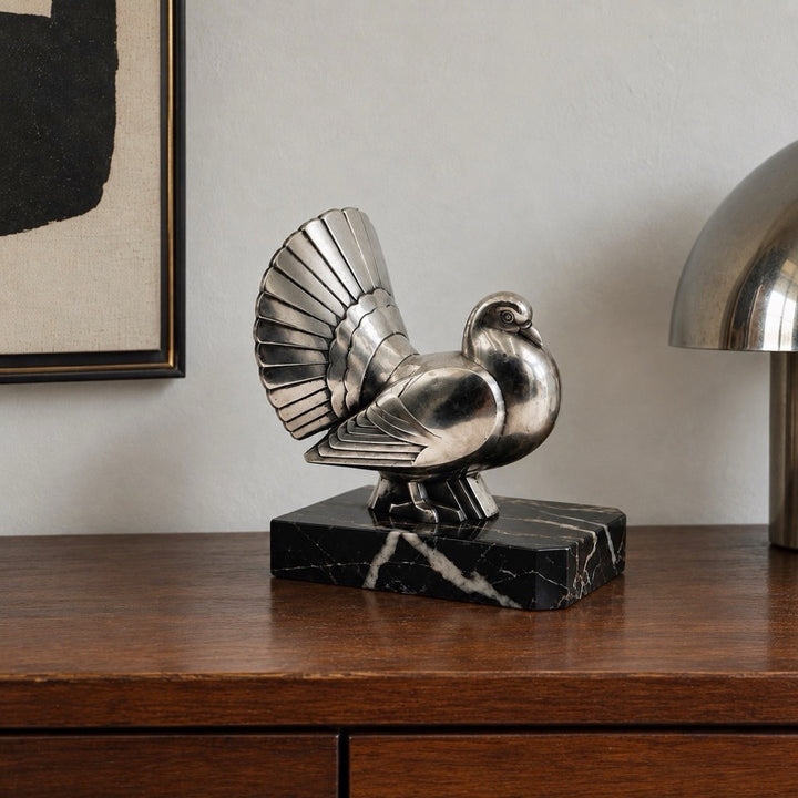 Sculpture Art déco pigeon-paon Perrina 1930