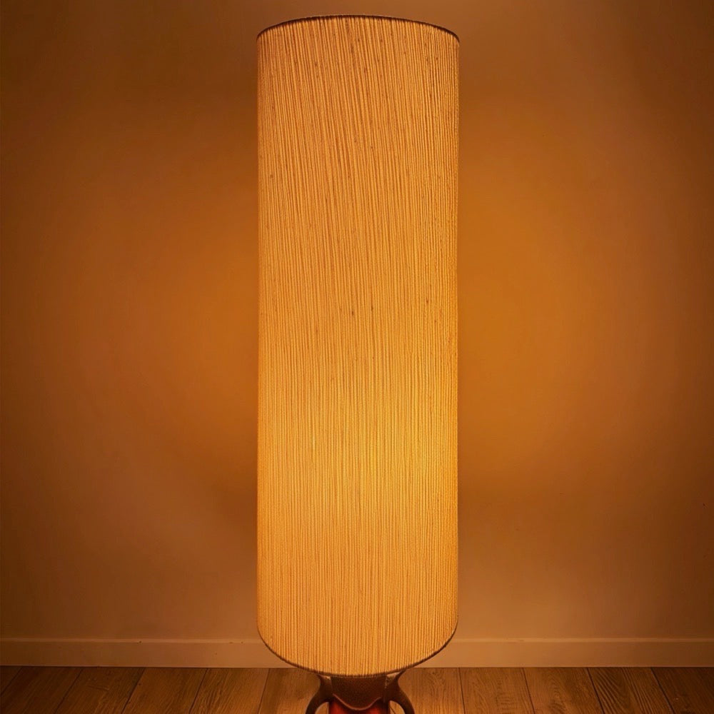 Lampe de sol céramique orange et toile de jute années 70