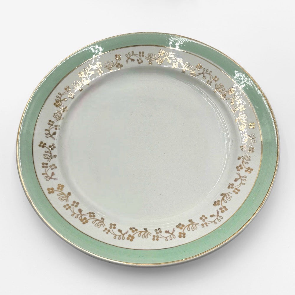 Assiettes à dessert vert menthe et dorure KG Lunéville