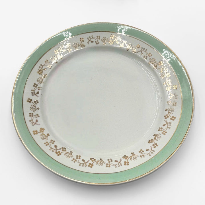Assiettes à dessert vert menthe et dorure KG Lunéville