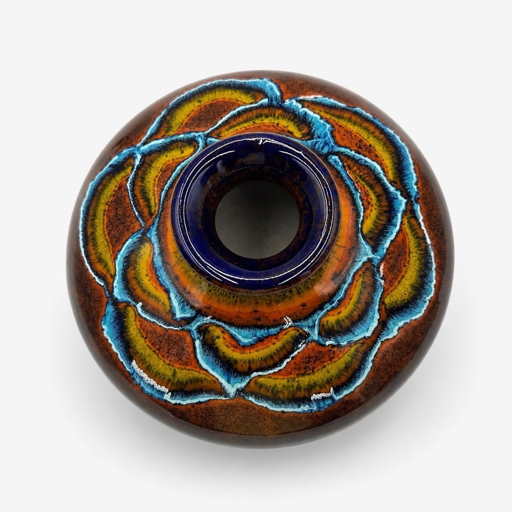 Vase galet en céramique émaillée polychrome vintage
