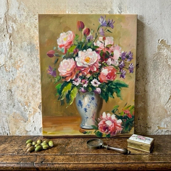 Huile Nature Morte aux pivoines Peter Kelland