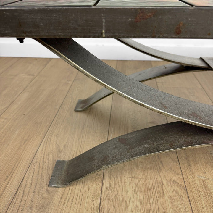 Table basse Ferlor International acier brossé et céramique années 70