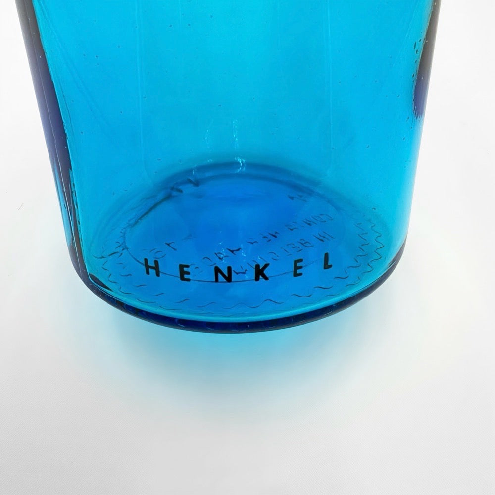 Bocaux publicitaires en verre moulé bleu et vert années 70