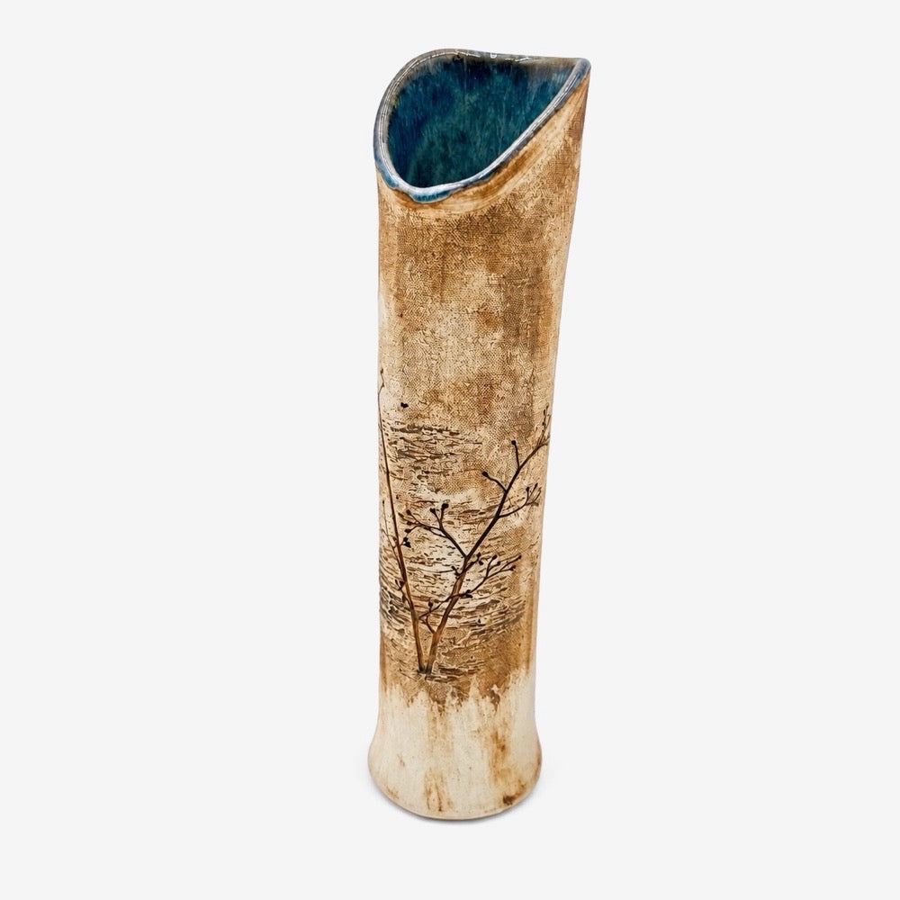 Soliflore asymétrique en grès de Derek Rowe  Underground Pottery Australie années 80