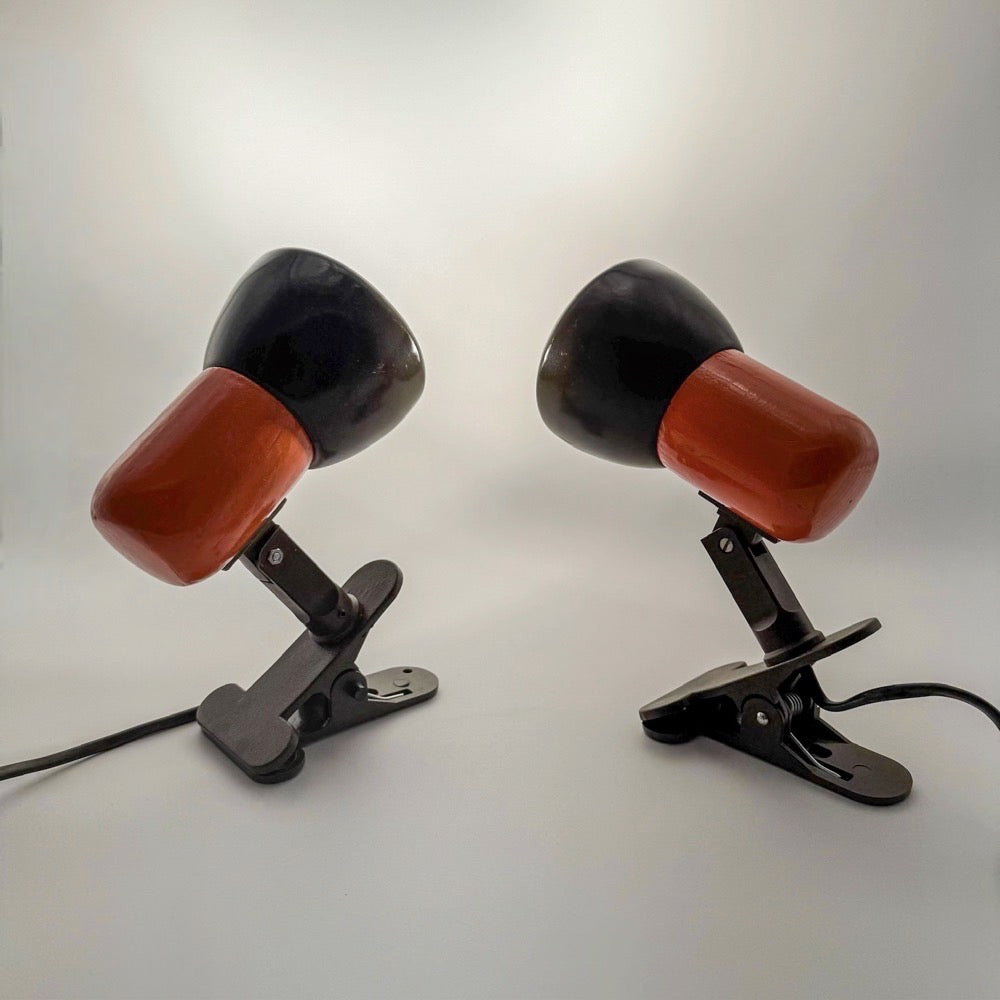 Duo de spot à pinces orange et marron années 70